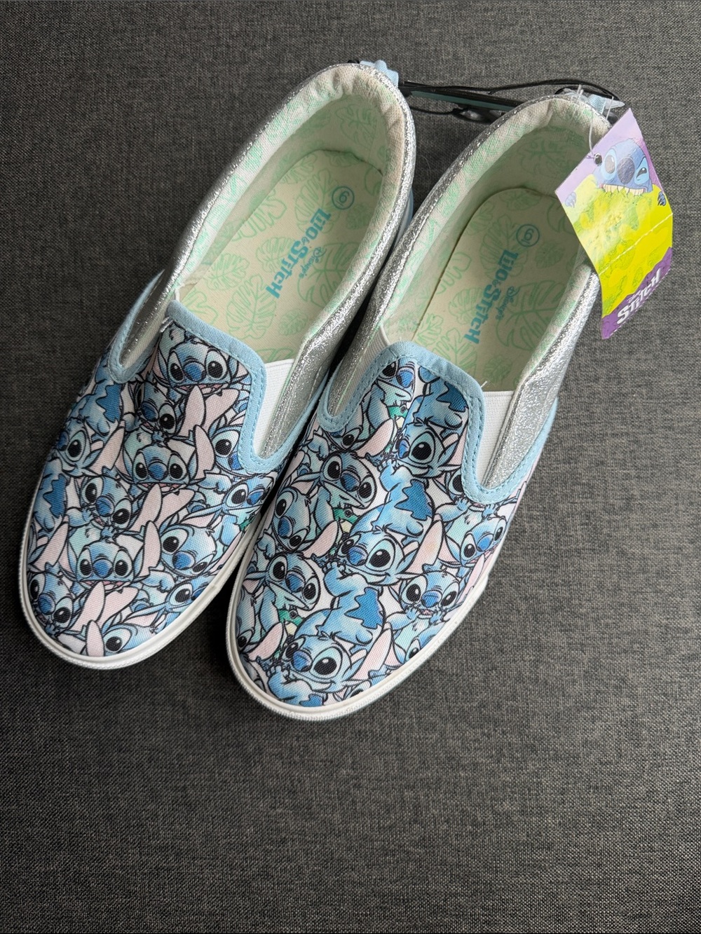 Disney Slip-On Sneakers with Blue Stitch Pattern